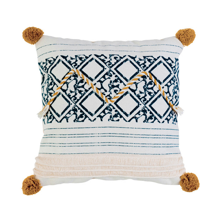 Woven decorative cushion cover in ethnic mix with braided ribbon and tassels Kalsten
