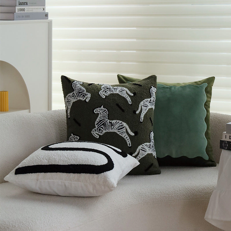 Square decorative cushion cover in teddy bouclé with raised zebra tuft appliqué Kalsten