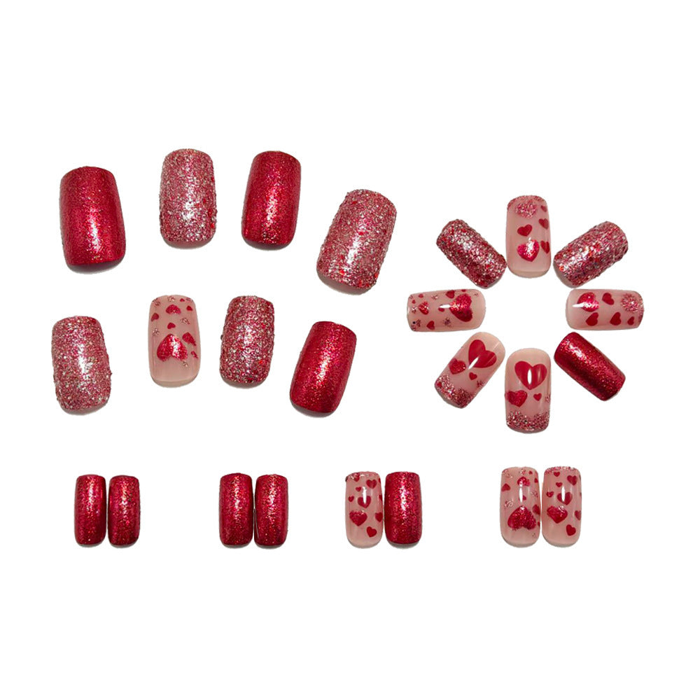 Artificial nails with heart design and glitter Kalsten