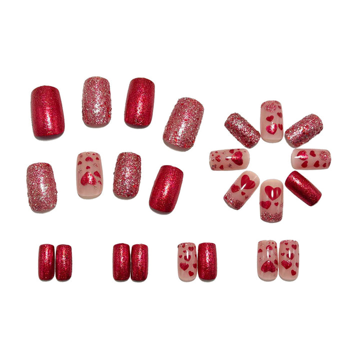 Artificial nails with heart design and glitter Kalsten
