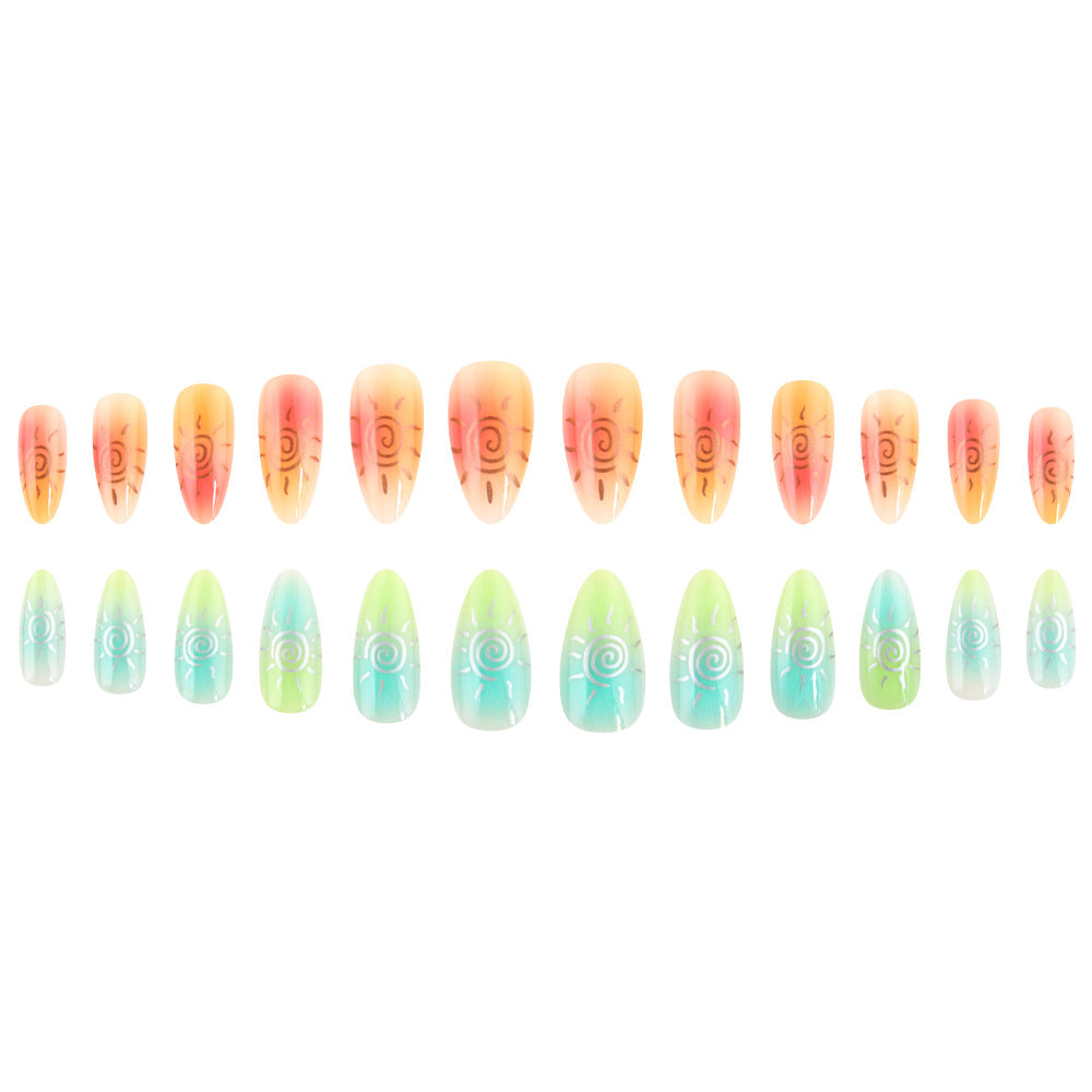 Artistic Press-On Nail Set Featuring Sun Designs Kalsten