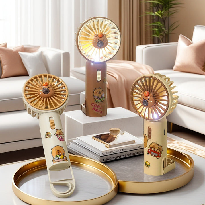 Women's Portable Handheld Fan with Integrated LED Light and Animal Design Kalsten