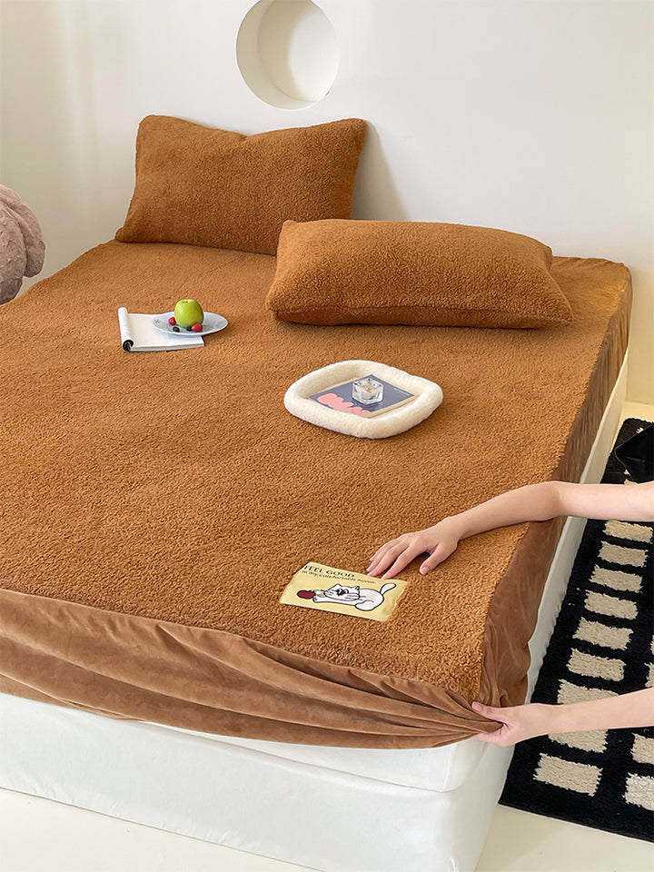 Quilted Sherpa-Fleece Fitted Sheet and Pillowcase Set with Non-Slip Cover