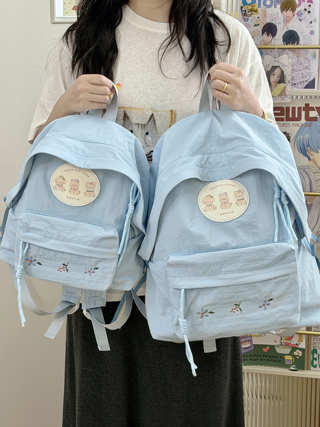 Cute Illustrated Floral Pattern Backpack