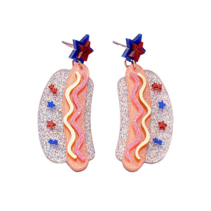 Women's original statement earrings in hotdog design with star stud and layered acrylic mix Kalsten