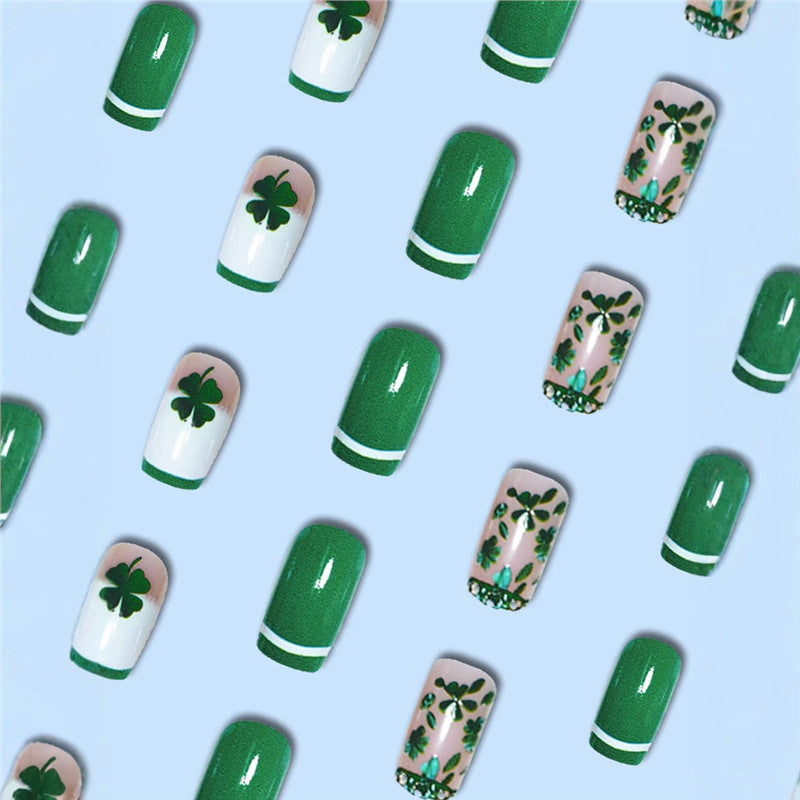 Artistic Shamrock-Themed Press-On Nail Set Kalsten