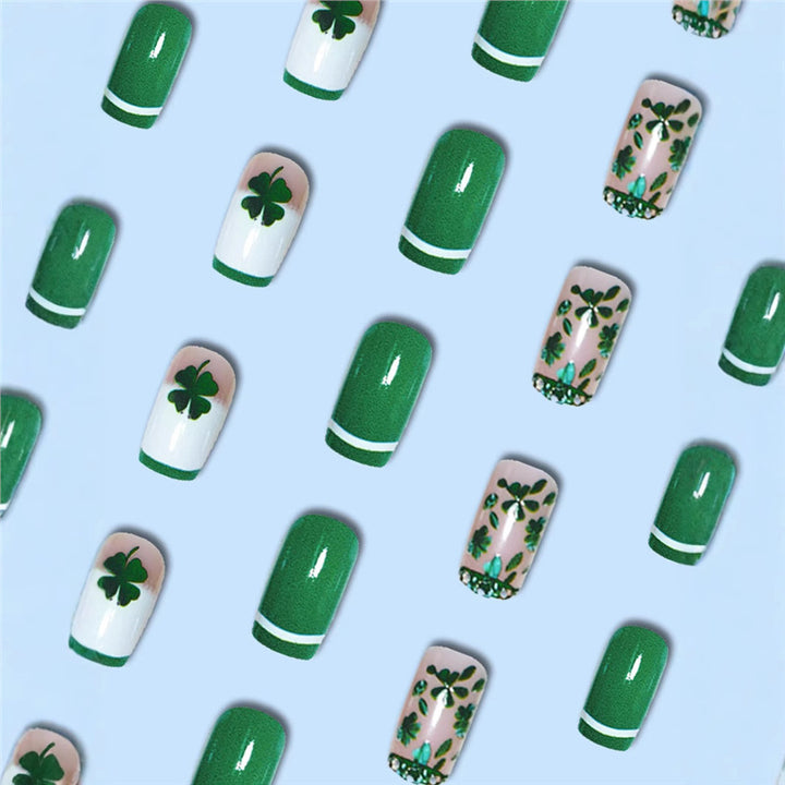 Artistic Shamrock-Themed Press-On Nail Set Kalsten