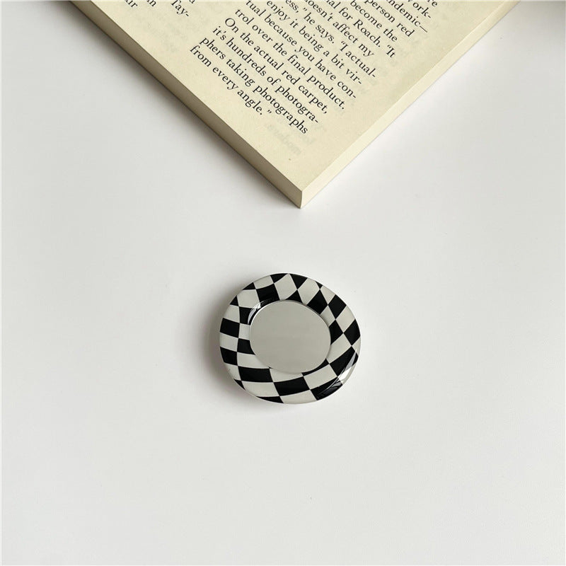 Portable Flower-Shaped Compact Mirror With Acrylic Checkered Frame