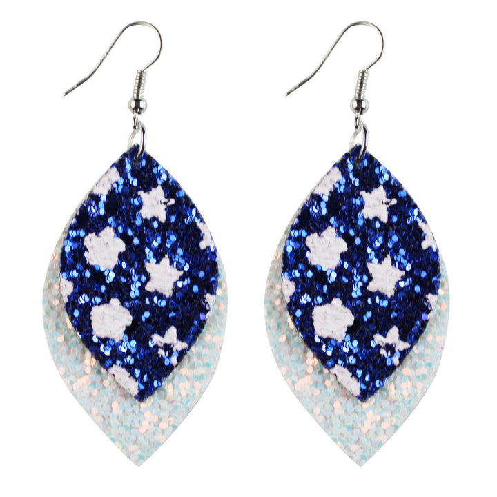 Women's star stripe print faux leather drop earrings with fishhook Kalsten