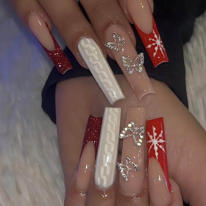 Festive Press-On Nail Art Set with Glitter and Decorative Accents Kalsten