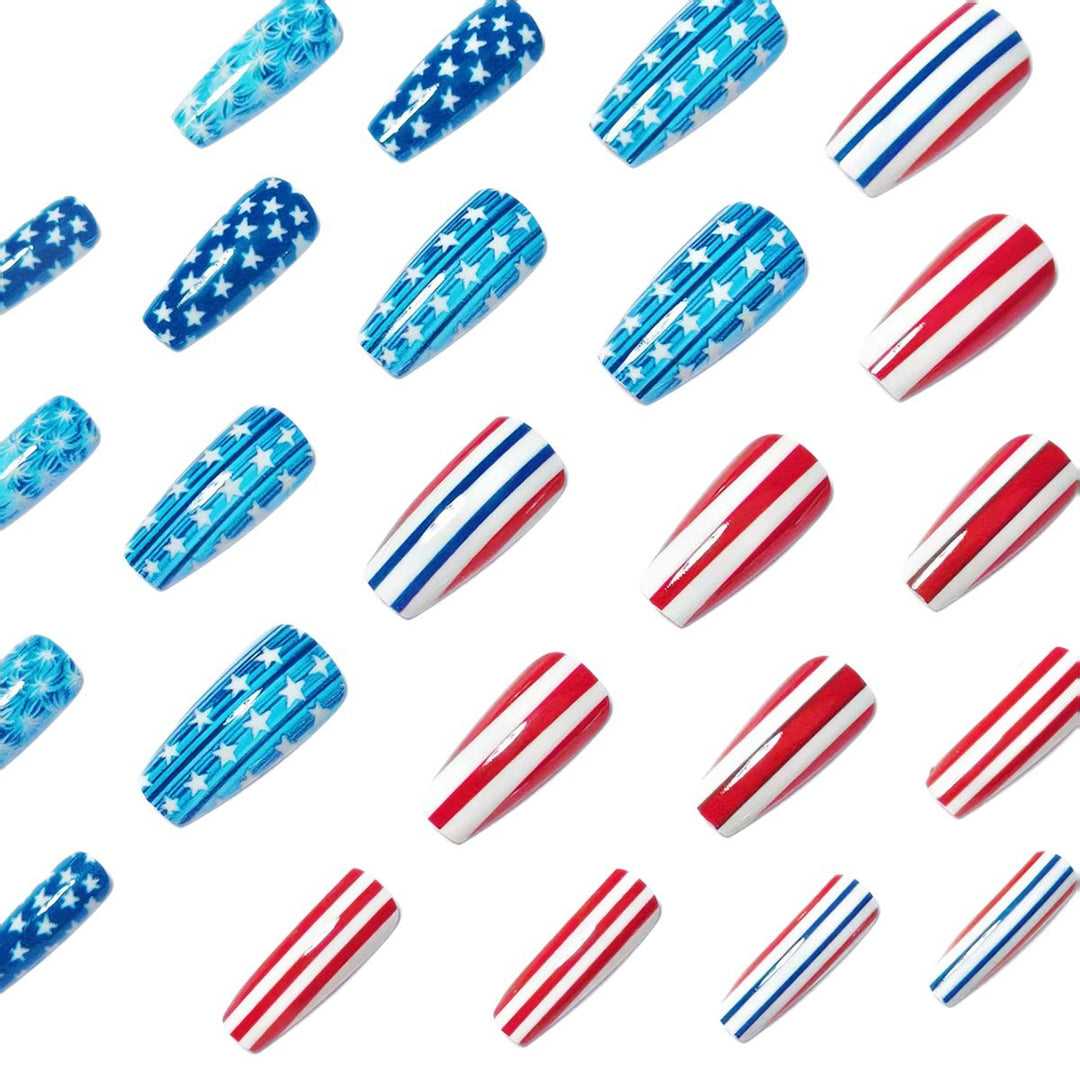 Artificial nails with patriotic stars and stripes design Kalsten