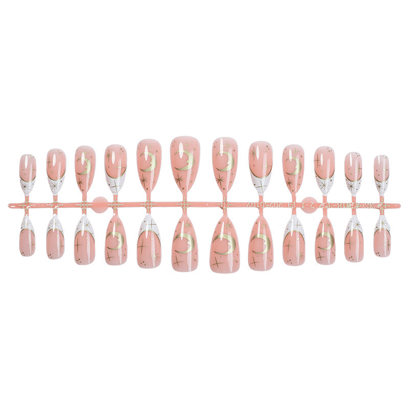 Artistic Press-On Nail Set with Geometric Moon and Star Designs kalsten