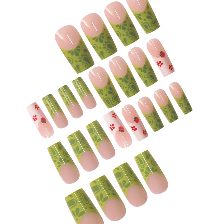 Floral Design Press-On Nails with Leaf Accents Kalsten