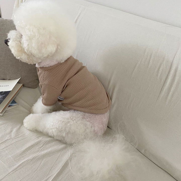 Waffle Knit Cozy Dog Sweater with Short Sleeves and Stretch Ribbed Trim