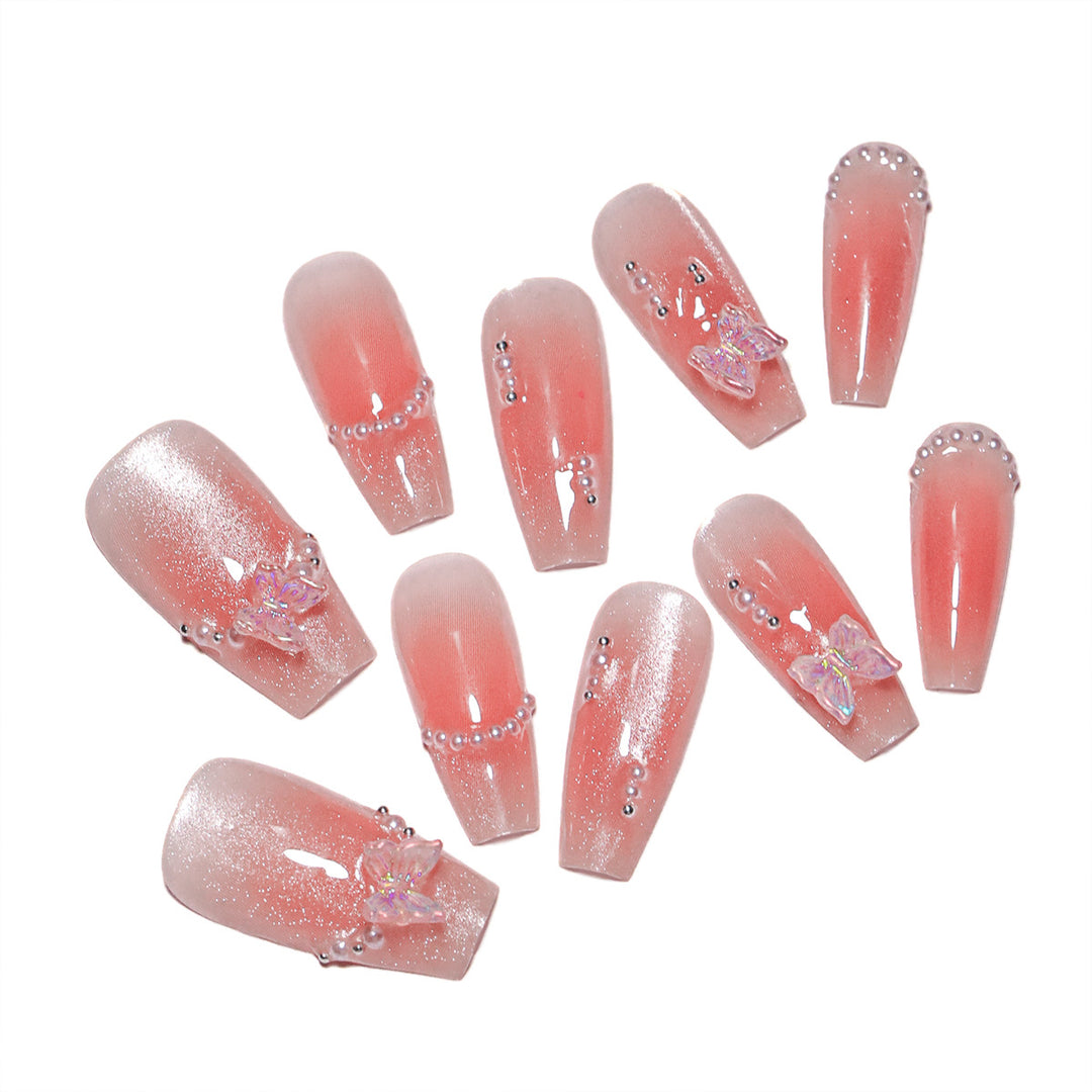 Glamorous artificial nails with elegant bow and butterfly design Kalsten