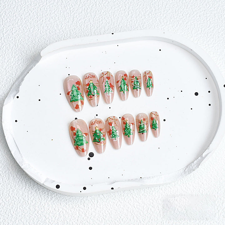 Festive Tree-Themed Press-On Nail Set Kalsten
