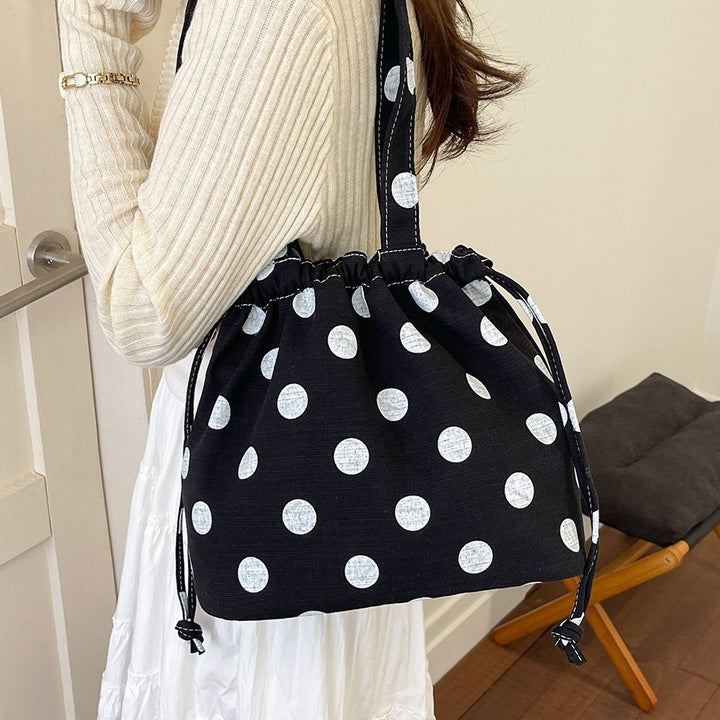 Cute Drawstring Dot Pattern Tote Bag