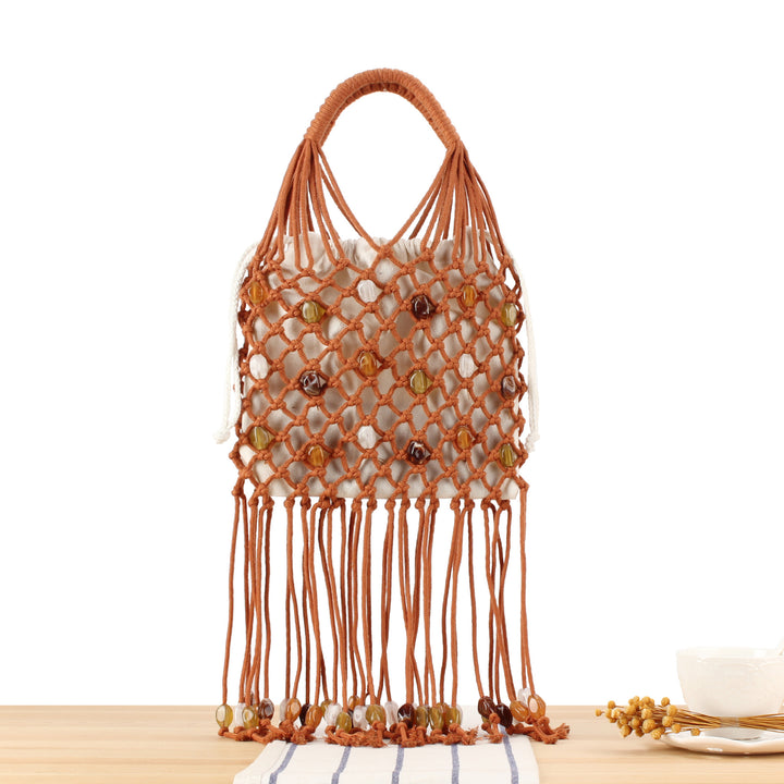 Macrame Tote Bag with Unique Bead Decoration Kalsten
