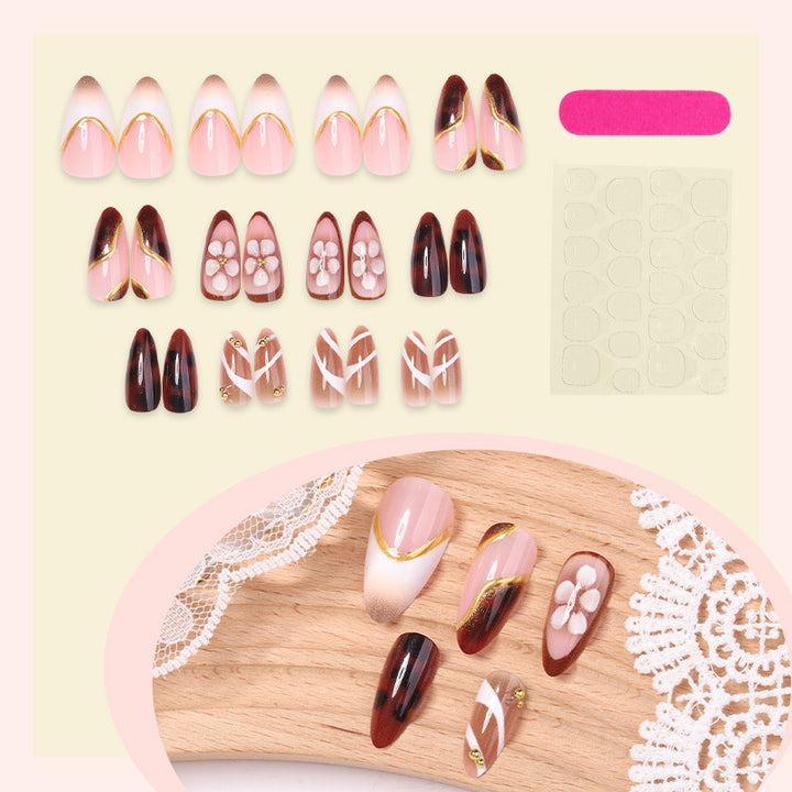 Decorative Press-On Nail Art Set with Floral and Gold Accents kalsten