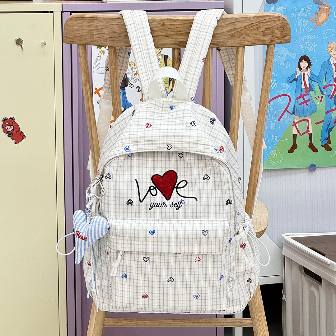 Embroidered Heart-Themed Casual Backpack Kalsten