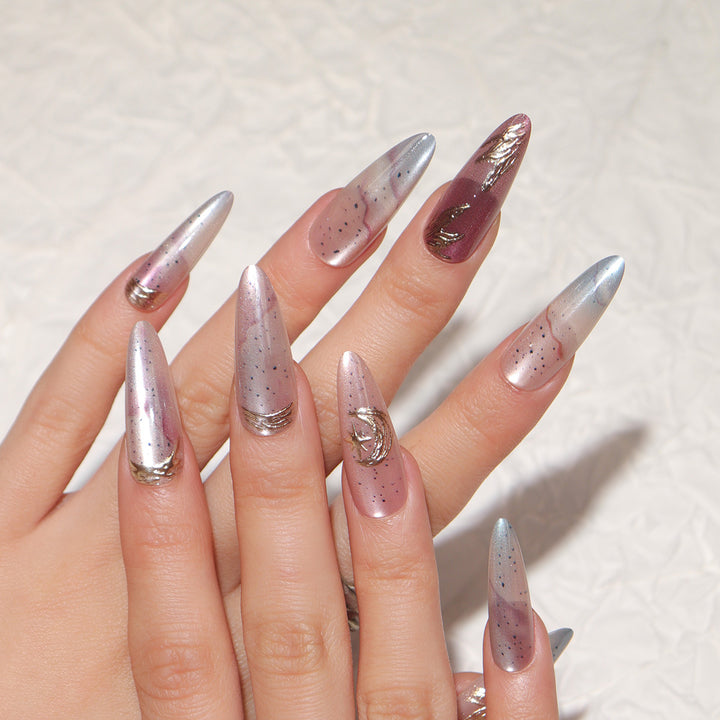 Elegant Stiletto Press-On Nail Set with Metallic Accents Kalsten