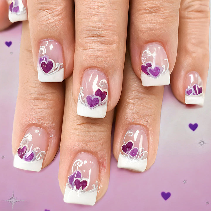Elegant Heart-Decorated Press-On Nails Kalsten