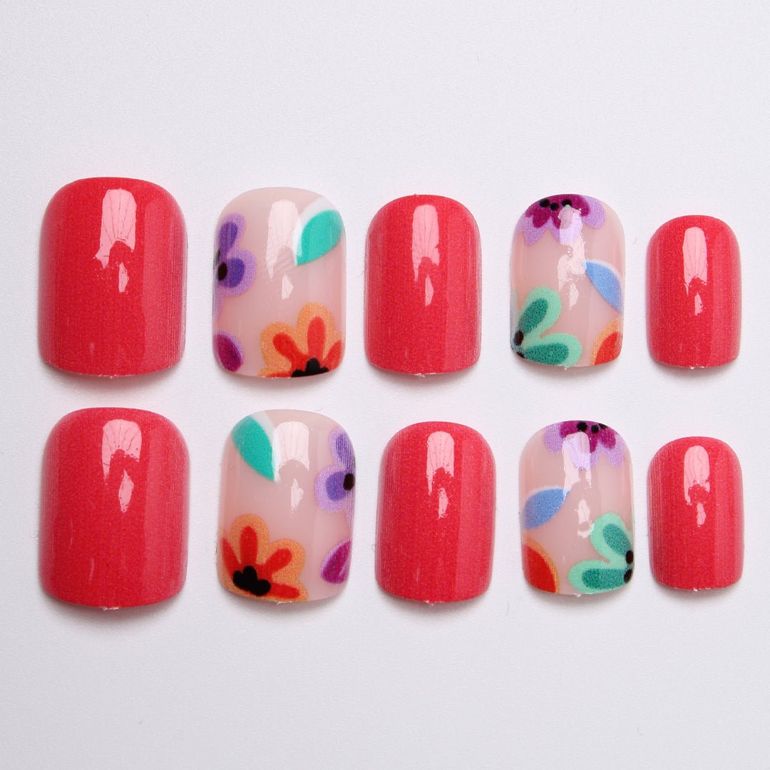 Artificial nail set with colorful flower designs Kalsten