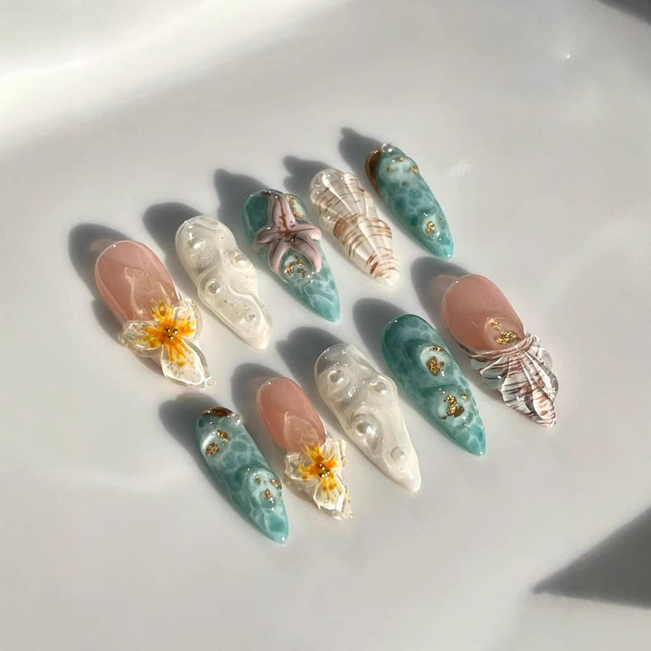 Ocean-Inspired 3D Decorative Press-On Nail Set Kalsten
