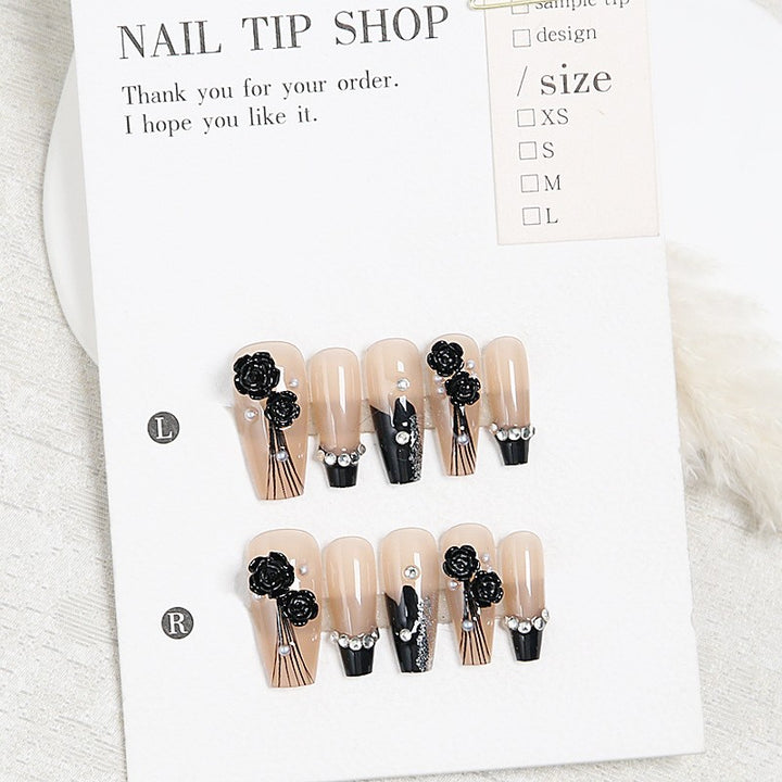 Artificial nail set with glamorous 3D rose details and elegant glitter accents Kalsten