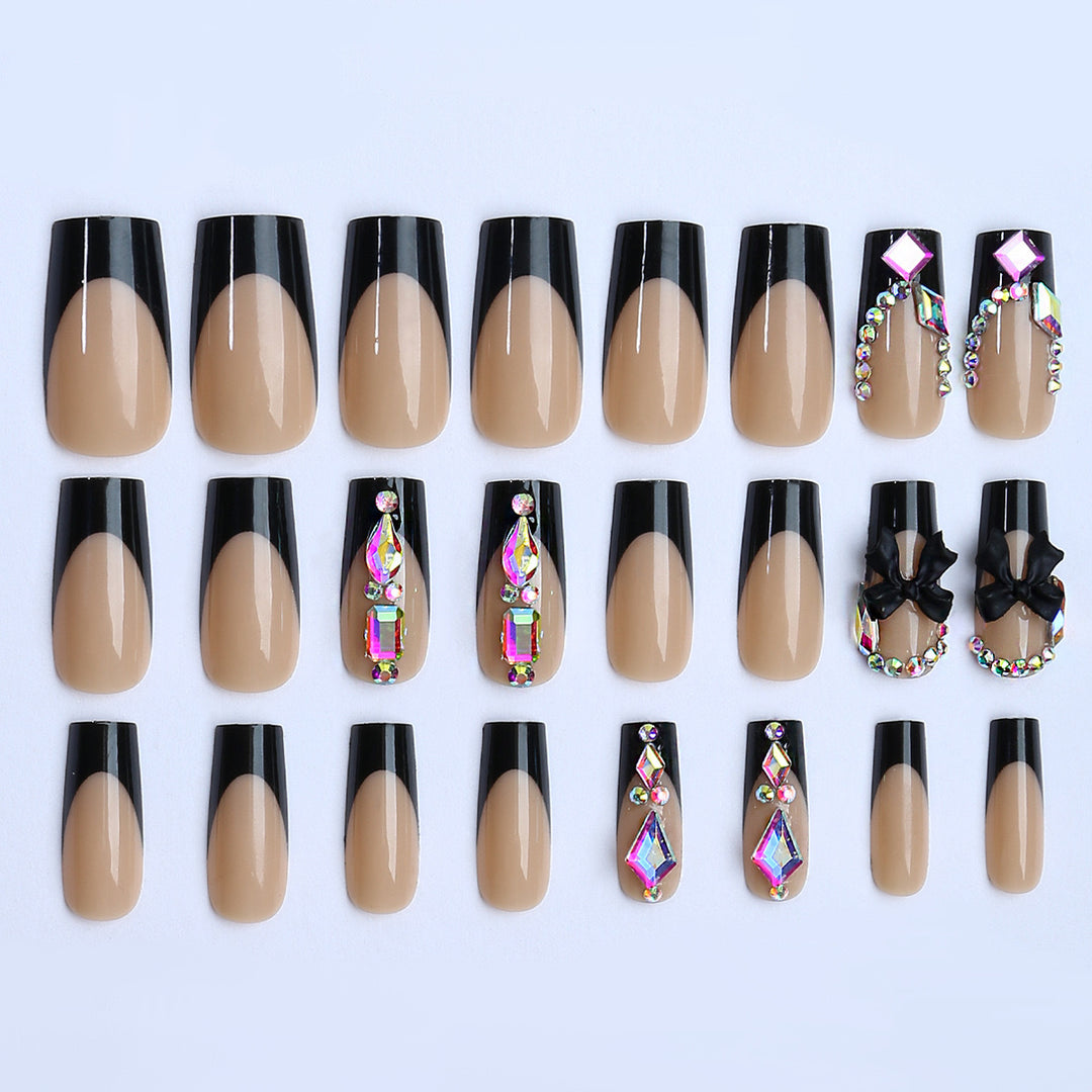 Glamorous artificial nail set with sparkling rhinestone and bow decorations Kalsten