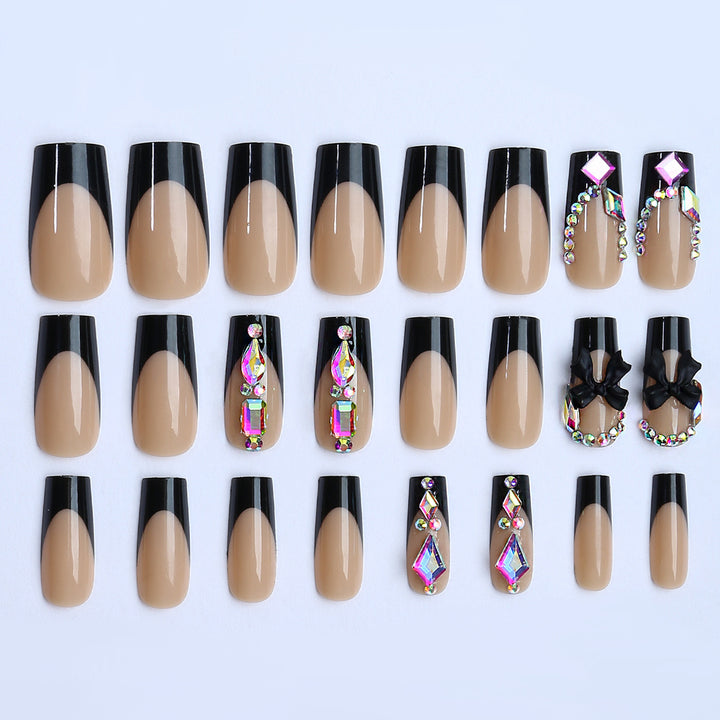 Glamorous artificial nail set with sparkling rhinestone and bow decorations Kalsten