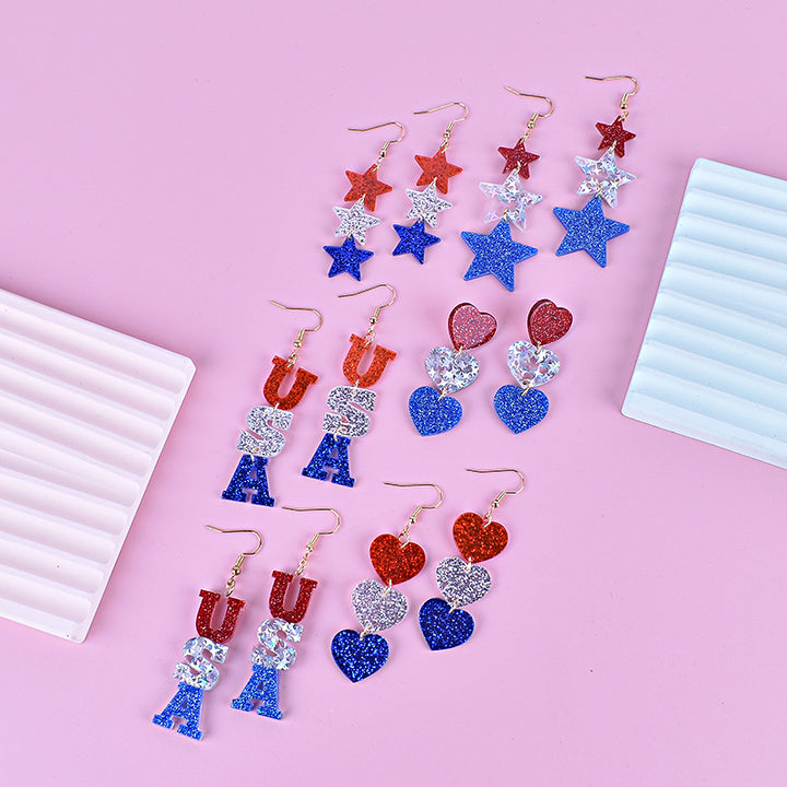 Women's nan triple star dangle glitter resin earrings with hypoallergenic hooks Kalsten