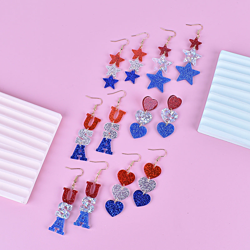 Women's long star pendant earrings made of glitter resin with three-tier chain suspension and fishhook Kalsten