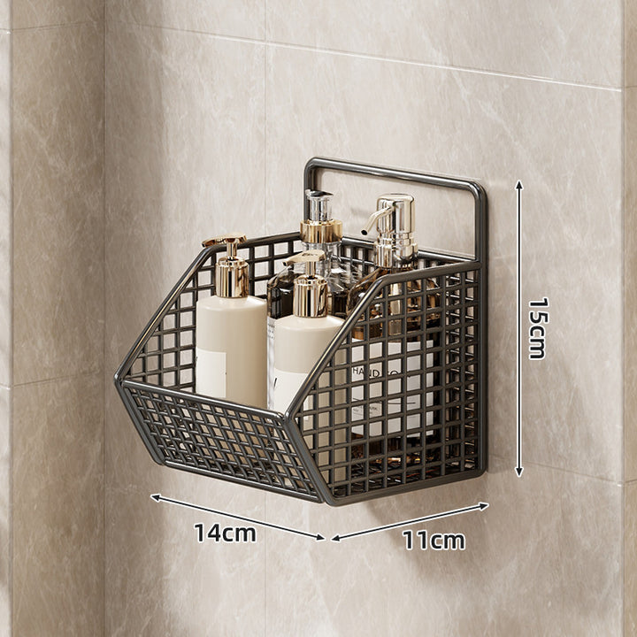 Wall-Mounted Dual-Tier Grid Mesh Bathroom Shower Caddy with Drainable Baskets