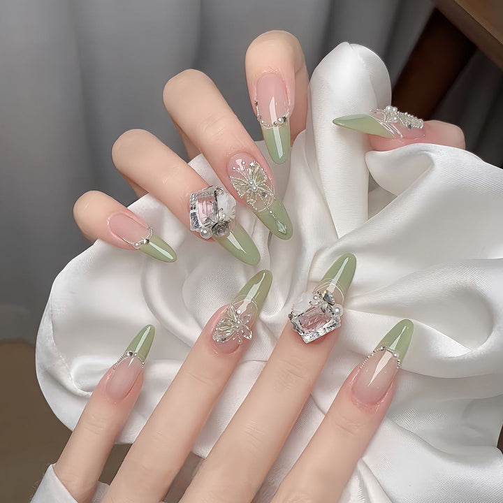 Glamorous Press-On Nail Set with Decorative Gemstone Accents Kalsten