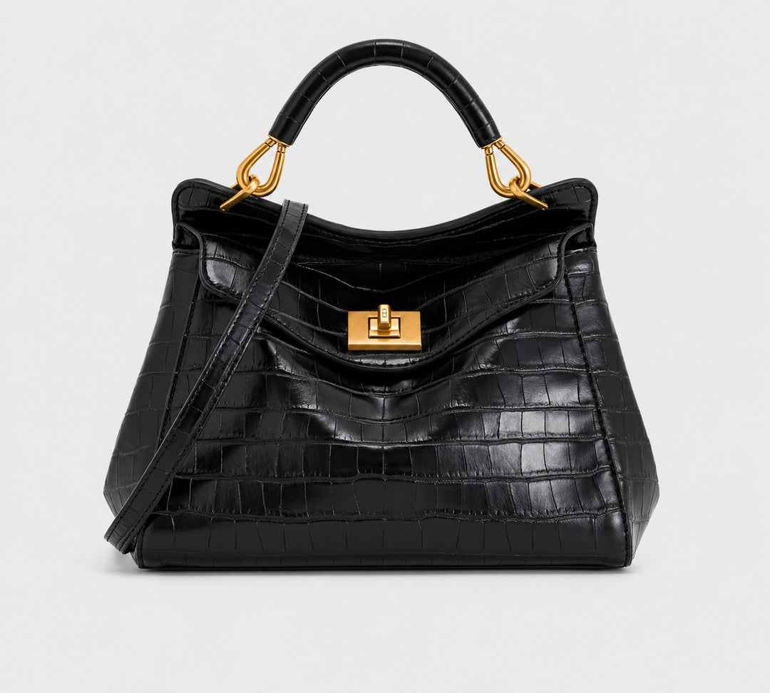 Classic Structured Crocodile Texture Handbag
