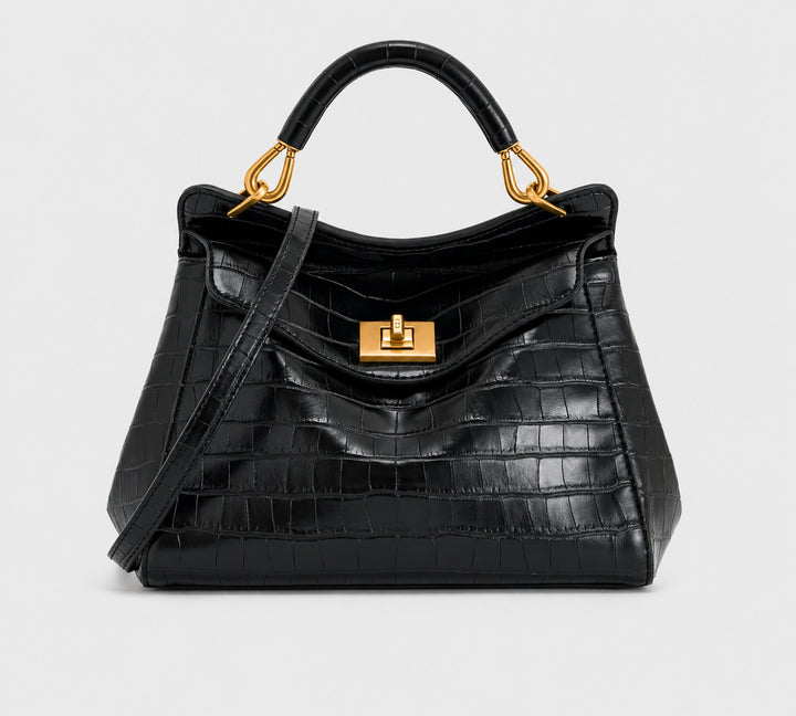 Classic Structured Crocodile Texture Handbag