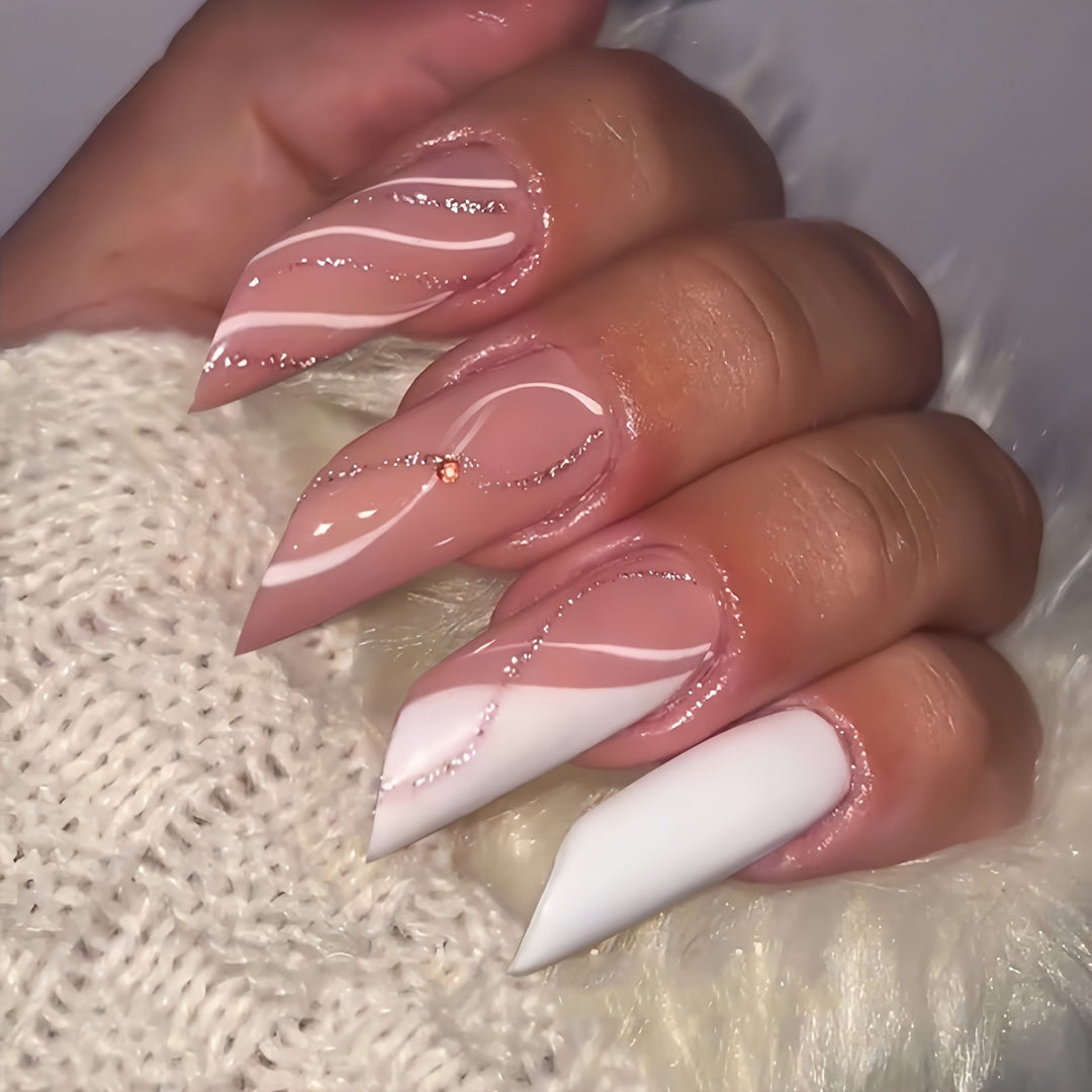 Elegant Stiletto Press-On Nail Art with Unique Designs Kalsten