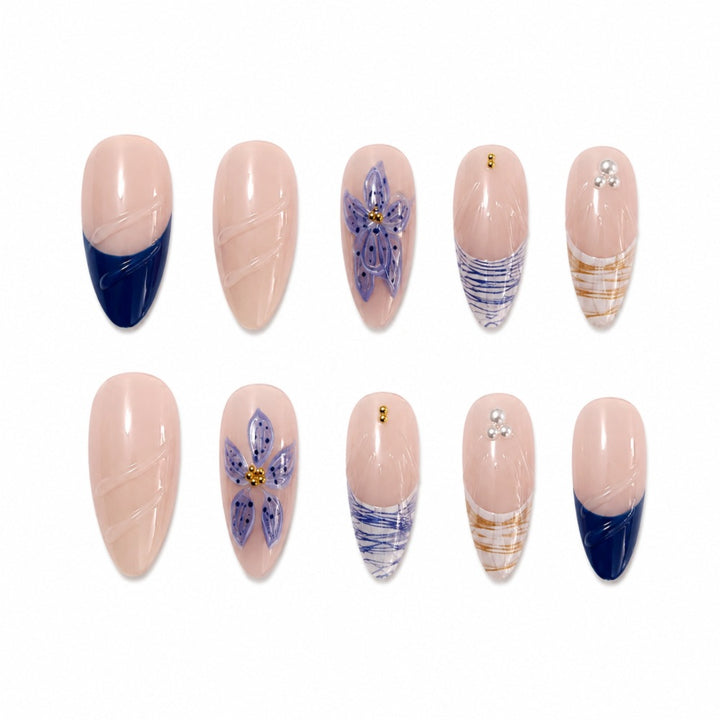 Artificial nails with floral design and elegant tips Kalsten