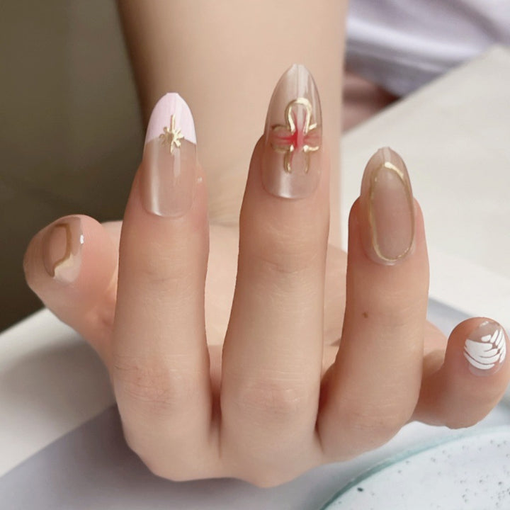 Artistic Press-On Nail Set with Elegant Floral Accents Kalsten