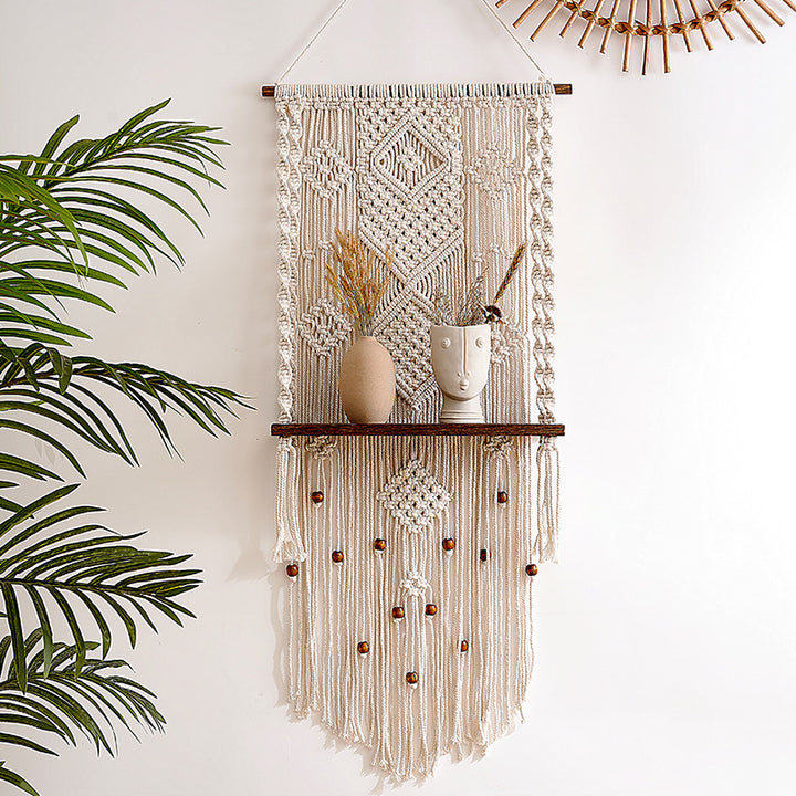Macrame Wall Hanging with Decorative Shelf Kalsten
