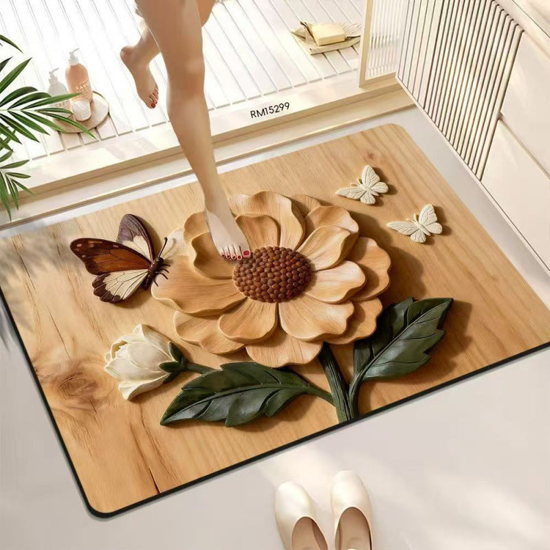 3D Butterfly Pattern Bath Mat