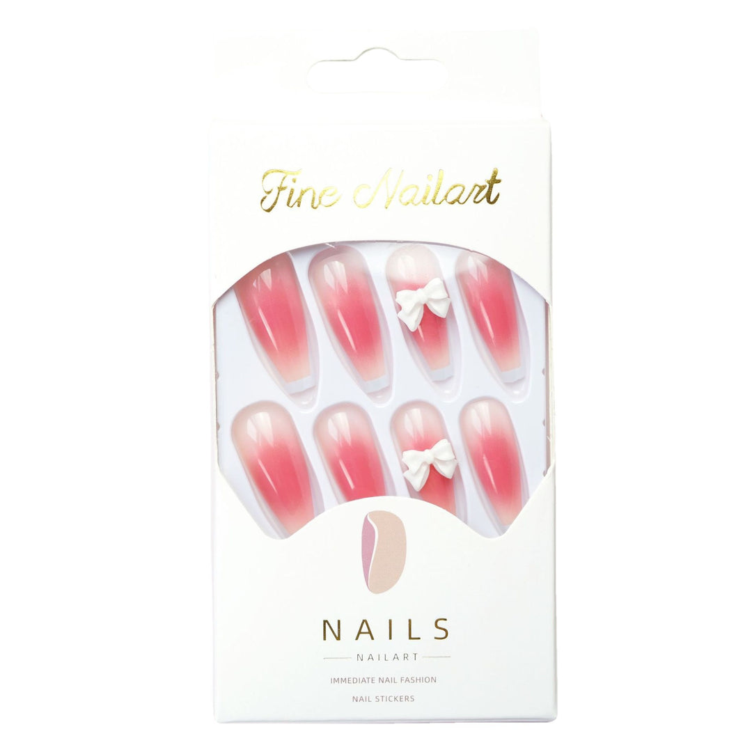 Elegant Long Coffin Press-On Nails with Bow Accents