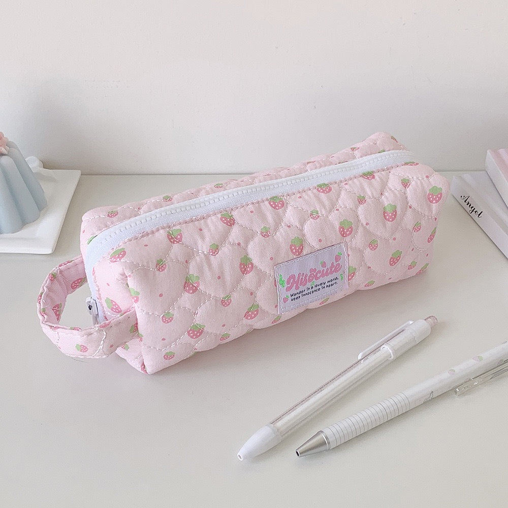 Strawberry Print Quilted Pencil Case Kalsten