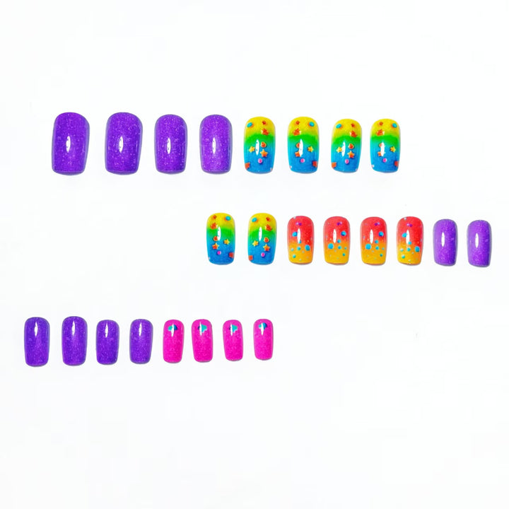 Creative art nails with sparkling rainbow design and 3D applications Kalsten