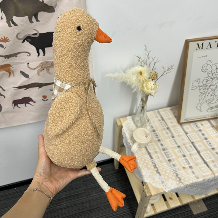 Plush Curly Fleece Goose Soft Toy with Gingham Bandana