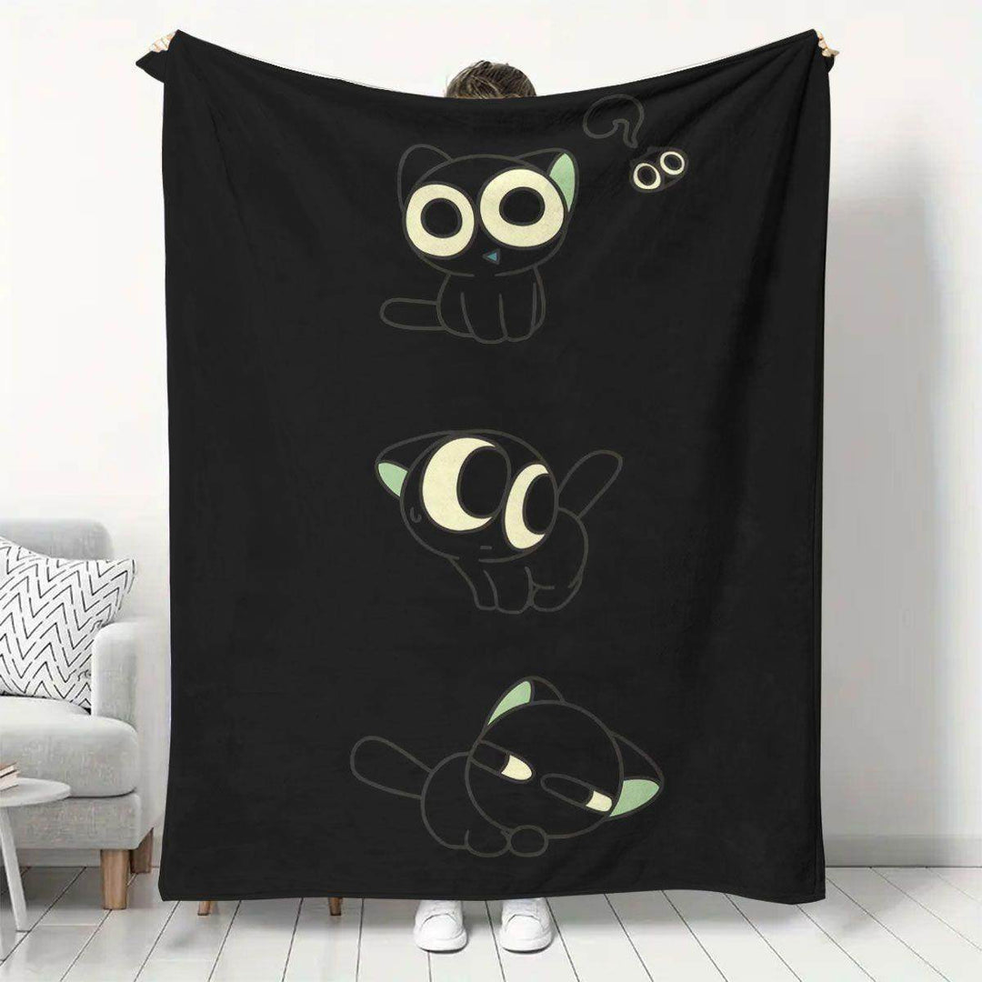 Cozy Cartoon Cat-Themed Fleece Throw Blanket
