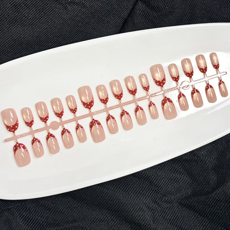 Elegant French Tip Press-On Nail Set with Dotted Accents Kalsten