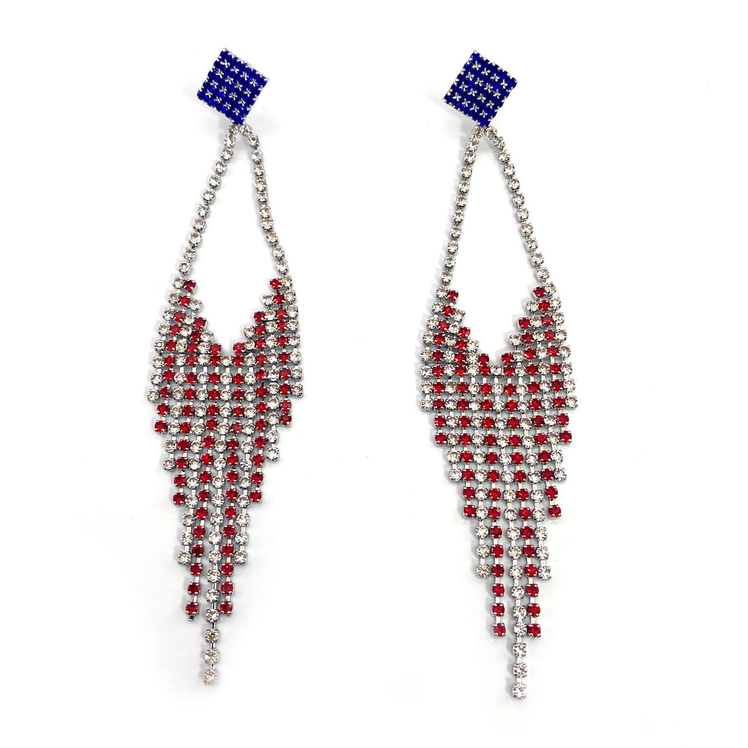 Ladies long sparkling crystal tassel earrings with geometric stud closure Kalsten