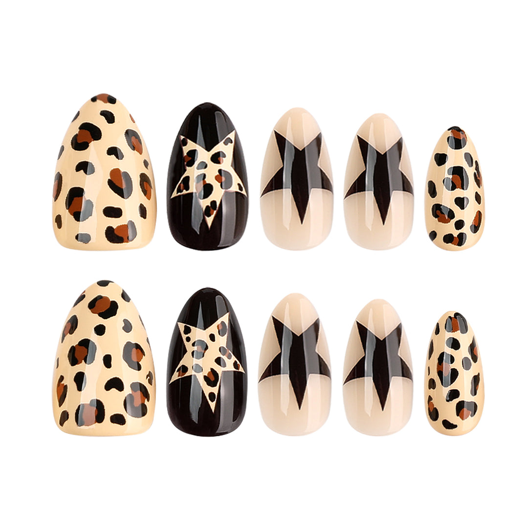 Artistic Nail Extensions with Leopard and Star Design Kalsten